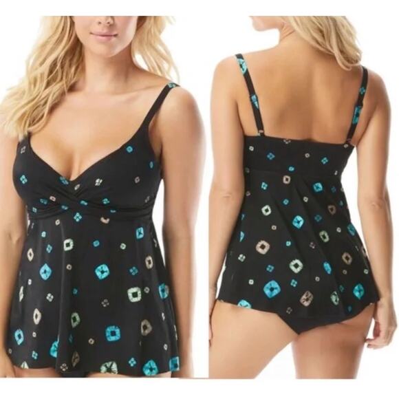 CONTOURS BY COCO REEF Tankini Top Size 10/34D NWT Black Underwire Shapemaker - Picture 1 of 16